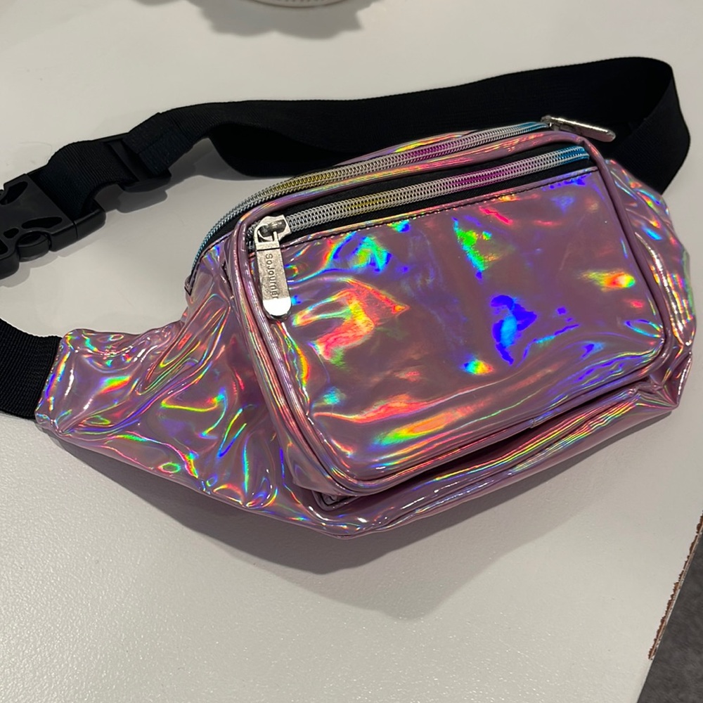 Pink Holographic Fanny Pack Belt Bag Rainbow Disco